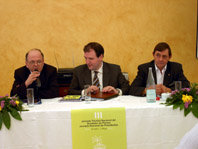 (De Izda. a Dcha) Juan Domingo Villalba, Presidente de los Vendedores de Elche; Juan Ramón González, de Consulproyect y Juan Vicioso, de Femcaprens
