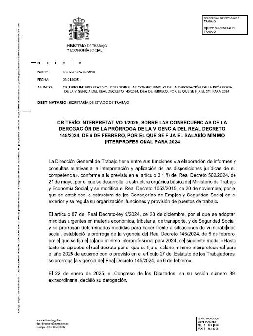 Trabajo implementa acciones para salvaguardar derechos laborales tras la derogación del SMI 2024